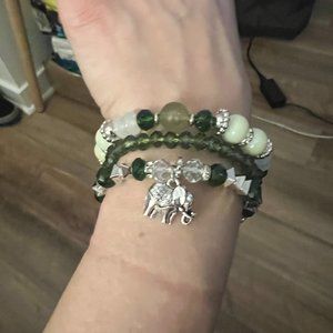 Set of 3 green chakra beads charm bracelet - money luck